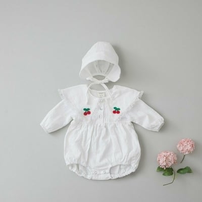 LEMONADE39｜(55cm-85cm) 1色櫻桃蕾絲花邊翻領包屁衣含帽子1