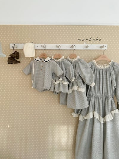 MONBEBE38｜(3m-24m) 格紋水手包屁衣16