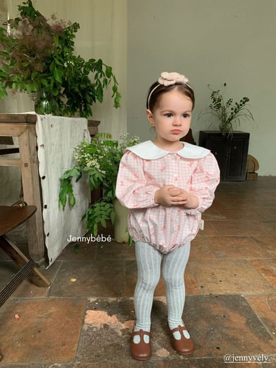 JE525｜(66-90cm) 粉嫩蝴蝶結格紋包屁衣11