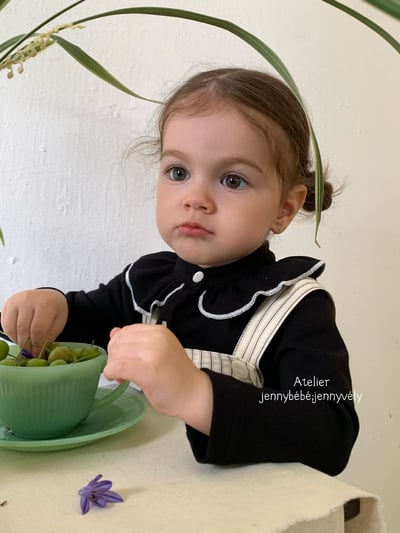 JE567｜(73-100cm) 滾邊翻領上衣/線條吊帶褲12