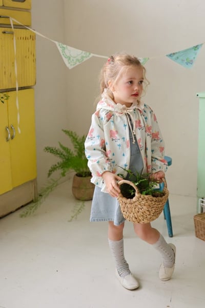 FLO49｜(75-140) 2色田園碎花蕾絲花邊連帽外套20