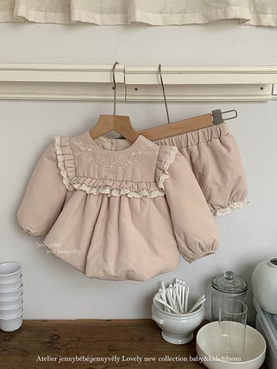 JE 650｜(73-100cm)  刺繡泡泡花邊套裝2