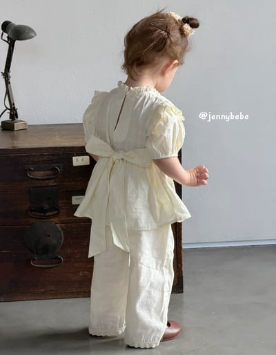 JE681｜(80-110cm)  泡泡袖花邊緞帶套裝4