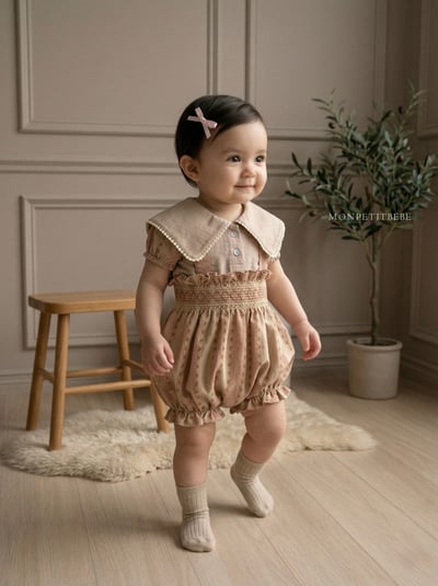 Mon petit08｜(66-90cm) 抓皺壓花吊帶包屁衣15