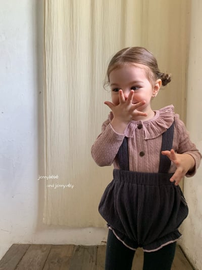 JE564｜(73-100cm) 荷葉領開襟外套/坑條滾邊吊帶褲9