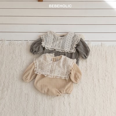 Bebe holic18｜(3m-18m) 蕾絲翻領格紋包屁衣13