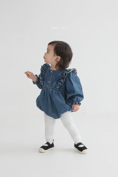 bebe nine04 (65-90) 2色牛仔荷葉袖包屁衣8