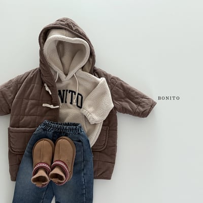 Bonito55｜(75cm-125cm) 牛角扣絎縫刷毛連帽大衣外套13