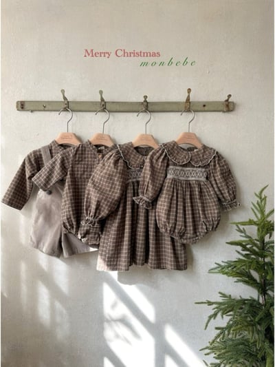 MONBEBE56｜(1y-8y) 荷葉領縮口袖格紋洋裝11