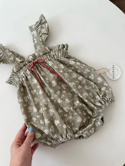 MONBEBE03｜(3m-24m) 春日碎花荷葉包屁衣11