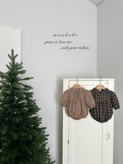 MONBEBE22｜(3m-24m) 冬季格紋滾邊包屁衣8