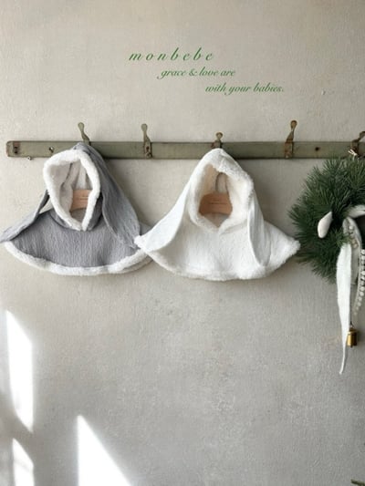 MONBEBE51｜(3m~36m) 刷毛小兔連帽斗篷1