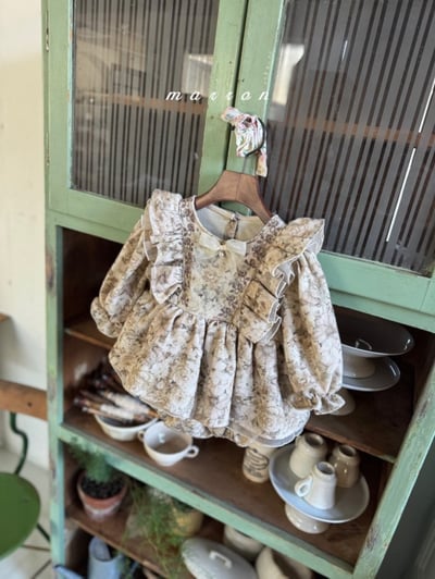 Marron 65｜(3m-18m) 古典碎花荷葉洋裝包屁衣18