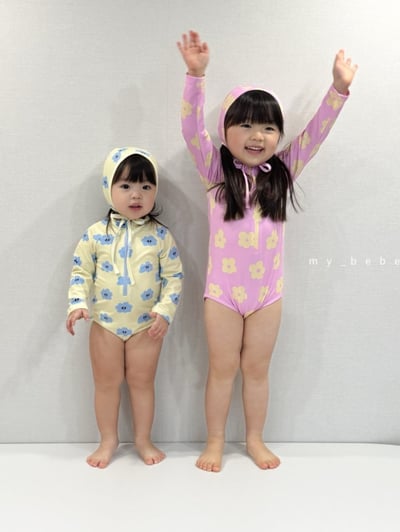 my_bebe01｜(75-105cm) 拉鍊防曬泳衣含泳帽15