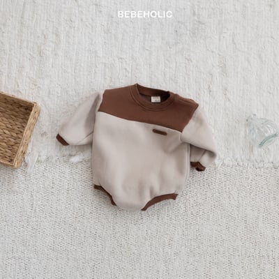 Bebe holic48｜(3m-18m) 拼接色內刷毛包屁衣4