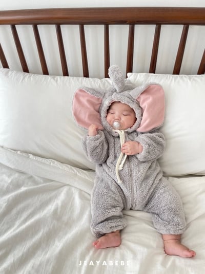 JEAYA01｜(3m-12m) 2色暖暖小飛象刷毛連身衣3