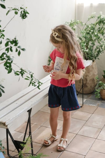 FLO25｜(75-140) 玫瑰邊牛仔短褲14