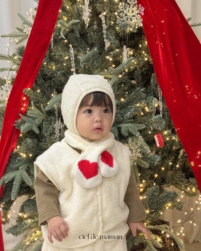 Cieldemaman12｜(6M~24M)  2色素色絨毛背心套裝含帽子19