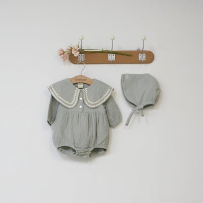 LEMONADE35｜(55cm-85cm) 2色滾邊大翻領包屁衣含帽子17