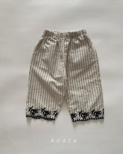 AOSTA31｜(6m-5y) 花卉壓紋/條紋直筒長褲2