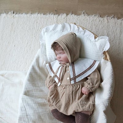 LEMONADE40｜(55cm-85cm) 2色格紋翻領包屁衣含帽子12