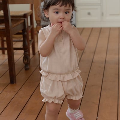 bebe nine21  (6m-24m) 3色荷葉束腰花套裝1