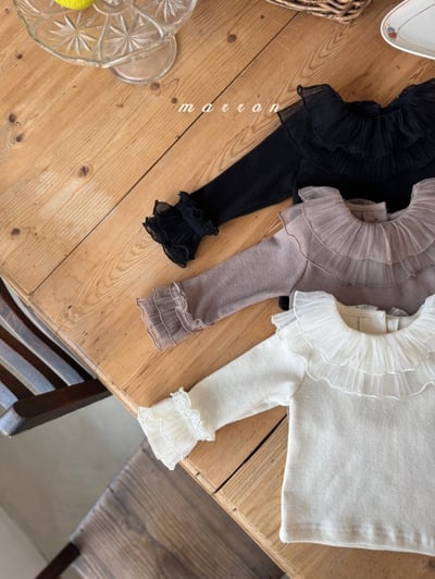 Marron 03｜(1y-6y) 花瓣荷葉薄紗上衣9