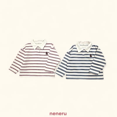 neneru24｜(70cm-125cm) 2色小熊條紋有領上衣2