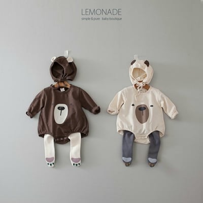 LEMONADE41｜(55cm-85cm) 2色小熊包屁衣含帽子1