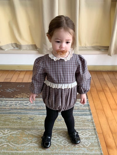 JE618｜(73cm-100cm) 格紋蕾絲綁帶包屁衣13