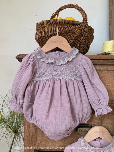 JE563｜(66-120cm) 蕾絲花邊領包屁衣/洋裝7