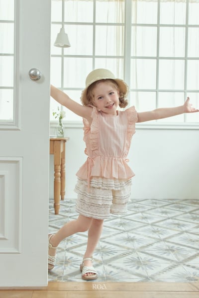 ROA19｜(6m-18m) 2色雕花荷葉袖綁帶背心14