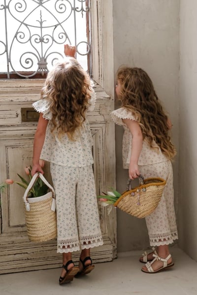 FLO18｜(75-140) 碎花蕾絲邊長褲1