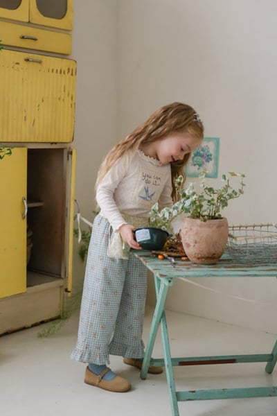 FLO36｜(75-140) 3色法式圍裙碎花荷葉長褲14