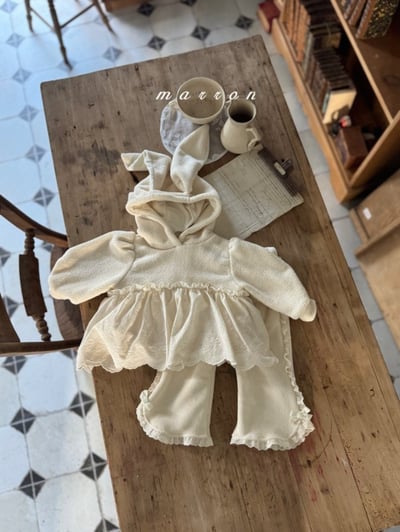 Marron 25｜(1y-6y) 兔子蕾絲刷毛連帽上衣7