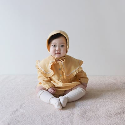 LEMONADE14｜(55cm-85cm) 2色波浪邊大翻領包屁衣含帽子13