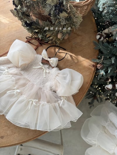 Marron 63｜(3m-18m) 公主蓬蓬袖袖洋裝包屁衣9