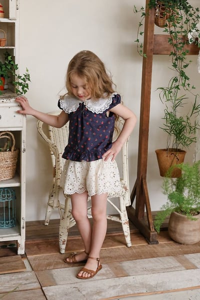 FLO39｜(75-140) 蕾絲翻領碎花公主袖上衣6