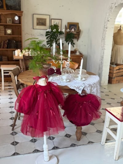 Marron 70｜(1y-6y) 蝴蝶緞帶薄紗蓬蓬洋裝13