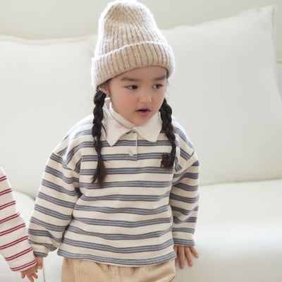 neneru24｜(70cm-125cm) 2色小熊條紋有領上衣4