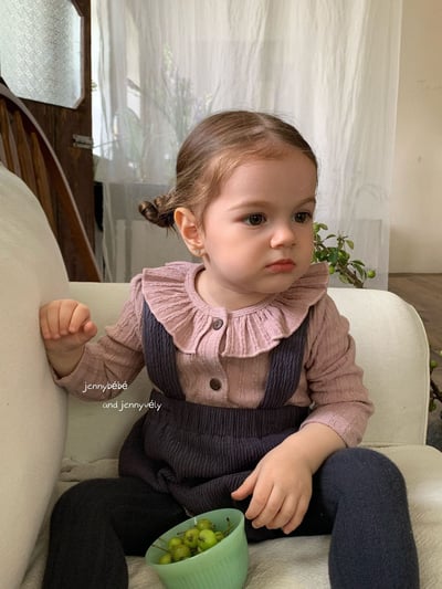 JE564｜(73-100cm) 荷葉領開襟外套/坑條滾邊吊帶褲20