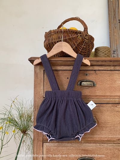 JE564｜(73-100cm) 荷葉領開襟外套/坑條滾邊吊帶褲7