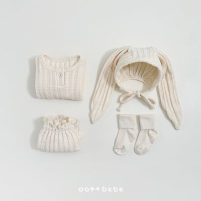 Oottbebe03｜(0m-12m) 壓紋兔耳綁帶帽17