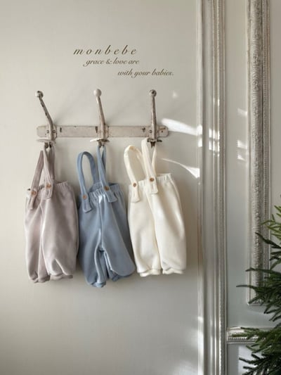 MONBEBE35｜(3m-24m) 簡約絲絨吊帶褲10