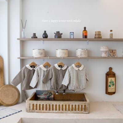 M-KIDS33｜(65-115cm) 2色格紋圓領抓皺襯衫3