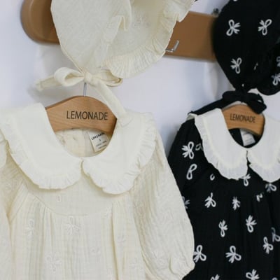 LEMONADE36｜(55cm-85cm) 2色蝴蝶結刺繡包屁衣含帽子18