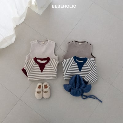 Bebe holic51｜(3m-18m) 撞色條紋內刷毛連身包屁衣11