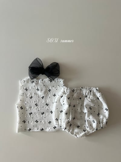 SO.U25｜(6m-18m) 蝴蝶結印花抓皺套裝3