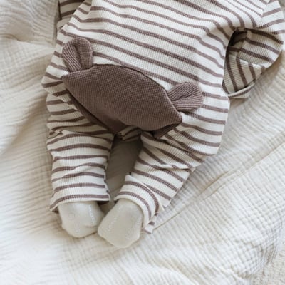 LEMONADE06｜(55cm-85cm) 2色小熊條紋包屁連身衣含帽子4