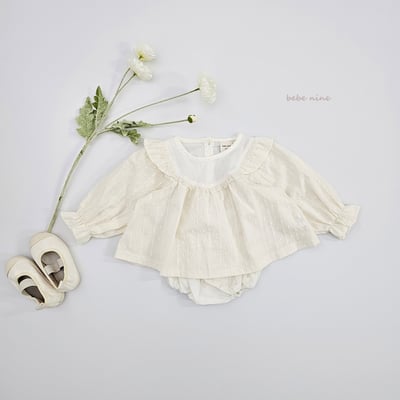 bebe nine19 (65-85) 2色蕾絲滾邊壓紋包屁套裝15